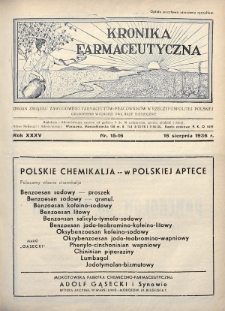 Kronika Farmaceutyczna : organ Związku Zawodowego Farmaceutów-Pracowników w Rzeczypospolitej Polskiej. 1936, nr 15-16