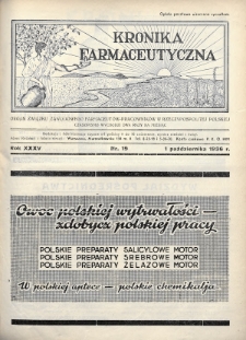 Kronika Farmaceutyczna : organ Związku Zawodowego Farmaceutów-Pracowników w Rzeczypospolitej Polskiej. 1936, nr 19