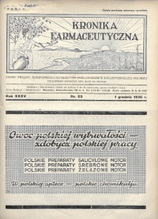 Kronika Farmaceutyczna : organ Związku Zawodowego Farmaceutów-Pracowników w Rzeczypospolitej Polskiej. 1936, nr 23