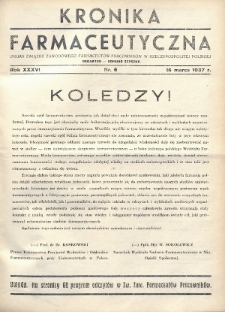 Kronika Farmaceutyczna : organ Związku Zawodowego Farmaceutów-Pracowników w Rzeczypospolitej Polskiej. 1937, nr 6