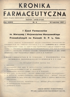 Kronika Farmaceutyczna : organ Związku Zawodowego Farmaceutów-Pracowników w Rzeczypospolitej Polskiej. 1937, nr 8