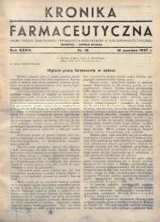 Kronika Farmaceutyczna : organ Związku Zawodowego Farmaceutów-Pracowników w Rzeczypospolitej Polskiej. 1937, nr 12