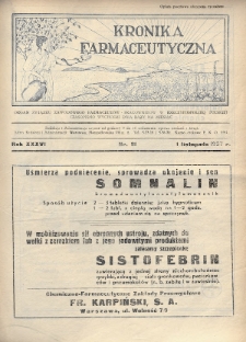 Kronika Farmaceutyczna : organ Związku Zawodowego Farmaceutów-Pracowników w Rzeczypospolitej Polskiej. 1937, nr 21