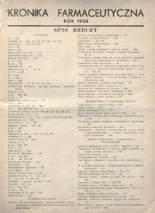 Kronika Farmaceutyczna : organ Związku Zawodowego Farmaceutów-Pracowników w Rzeczypospolitej Polskiej. 1938, Spis rzeczy