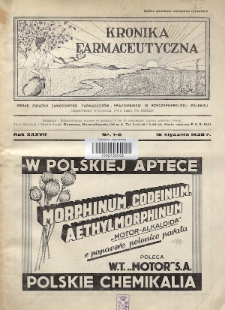 Kronika Farmaceutyczna : organ Związku Zawodowego Farmaceutów-Pracowników w Rzeczypospolitej Polskiej. 1938, nr 1-2