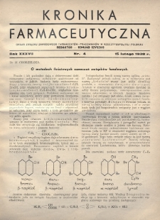 Kronika Farmaceutyczna : organ Związku Zawodowego Farmaceutów-Pracowników w Rzeczypospolitej Polskiej. 1938, nr 4