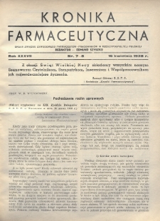 Kronika Farmaceutyczna : organ Związku Zawodowego Farmaceutów-Pracowników w Rzeczypospolitej Polskiej. 1938, nr 7-8
