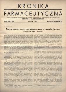 Kronika Farmaceutyczna : organ Związku Zawodowego Farmaceutów-Pracowników w Rzeczypospolitej Polskiej. 1938, nr 14-15