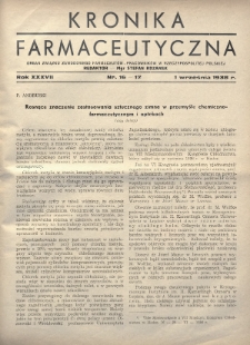 Kronika Farmaceutyczna : organ Związku Zawodowego Farmaceutów-Pracowników w Rzeczypospolitej Polskiej. 1938, nr 16-17