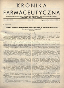 Kronika Farmaceutyczna : organ Związku Zawodowego Farmaceutów-Pracowników w Rzeczypospolitej Polskiej. 1938, nr 19