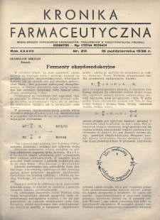 Kronika Farmaceutyczna : organ Związku Zawodowego Farmaceutów-Pracowników w Rzeczypospolitej Polskiej. 1938, nr 20