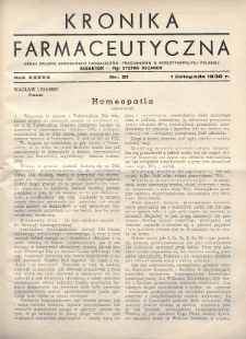 Kronika Farmaceutyczna : organ Związku Zawodowego Farmaceutów-Pracowników w Rzeczypospolitej Polskiej. 1938, nr 21