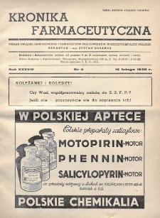 Kronika Farmaceutyczna : organ Związku Zawodowego Farmaceutów-Pracowników w Rzeczypospolitej Polskiej. 1939, nr 4