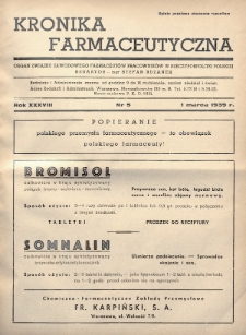 Kronika Farmaceutyczna : organ Związku Zawodowego Farmaceutów-Pracowników w Rzeczypospolitej Polskiej. 1939, nr 5