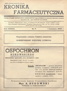 Kronika Farmaceutyczna : organ Związku Zawodowego Farmaceutów-Pracowników w Rzeczypospolitej Polskiej. 1939, nr 7