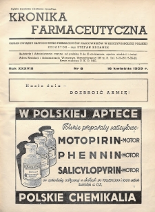 Kronika Farmaceutyczna : organ Związku Zawodowego Farmaceutów-Pracowników w Rzeczypospolitej Polskiej. 1939, nr 8