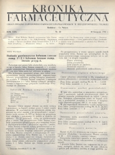 Kronika Farmaceutyczna : organ Związku Zawodowego Farmaceutów-Pracowników w Rzeczypospolitej Polskiej. 1931, nr 22