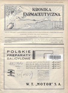 Kronika Farmaceutyczna : organ Związku Zawodowego Farmaceutów-Pracowników w Rzplitej Polskiej. 1932, nr 1