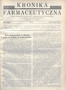 Kronika Farmaceutyczna : organ Związku Zawodowego Farmaceutów-Pracowników w Rzeczypospolitej Polskiej. 1932, nr 2