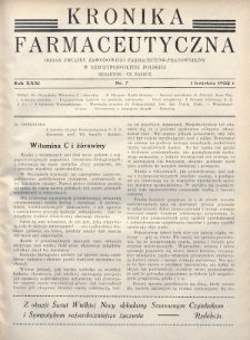 Kronika Farmaceutyczna : organ Związku Zawodowego Farmaceutów-Pracowników w Rzeczypospolitej Polskiej. 1932, nr 7