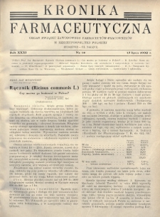 Kronika Farmaceutyczna : organ Związku Zawodowego Farmaceutów-Pracowników w Rzeczypospolitej Polskiej. 1932, nr 14