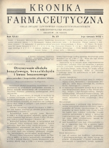 Kronika Farmaceutyczna : organ Związku Zawodowego Farmaceutów-Pracowników w Rzeczypospolitej Polskiej. 1932, nr 15