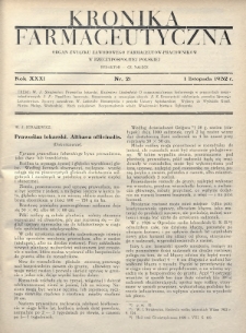 Kronika Farmaceutyczna : organ Związku Zawodowego Farmaceutów-Pracowników w Rzeczypospolitej Polskiej. 1932, nr 21