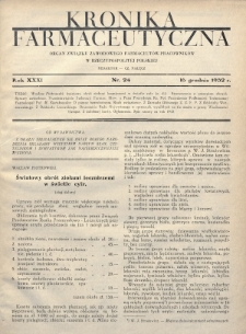 Kronika Farmaceutyczna : organ Związku Zawodowego Farmaceutów-Pracowników w Rzeczypospolitej Polskiej. 1932, nr 24