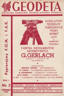 Geodeta : miesięcznik poświęcony sprawom inżynierii mierniczej. 1939, nr 2