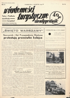 Wiadomości Turystyczne : dwutygodnik : turystyka, podróże, komunikacja, uzdrowiska, przemysł turystyczny, hotelarstwo. R. 4, 1934, nr 15