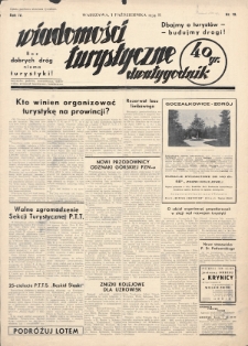 Wiadomości Turystyczne : dwutygodnik : turystyka, podróże, komunikacja, uzdrowiska, przemysł turystyczny, hotelarstwo. R. 4, 1934, nr 19