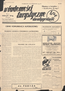 Wiadomości Turystyczne : dwutygodnik : turystyka, podróże, komunikacja, uzdrowiska, przemysł turystyczny, hotelarstwo. R. 4, 1934, nr 22