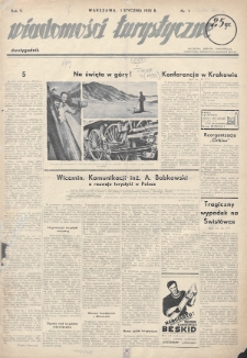 Wiadomości Turystyczne : dwutygodnik : turystyka, podróże, komunikacja, uzdrowiska, hotelarstwo, przemysł turyst. R. 5, 1935, nr 1