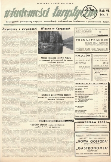 Wiadomości Turystyczne : dwutygodnik poświęcony turystyce, komunikacji, uzdrowiskom, hotelarstwu i przemysłowi turyst. R. 6, 1936, nr 7