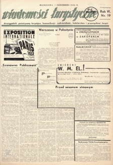 Wiadomości Turystyczne : dwutygodnik poświęcony turystyce, komunikacji, uzdrowiskom, hotelarstwu i przemysłowi turyst. R. 6, 1936, nr 19