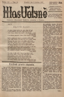 Hlas Volyně : týdeník, věnovaný českým zájmům v Polsku. 1937, č. 18