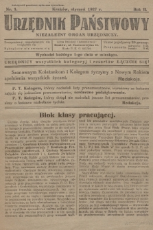 Urzędnik Państwowy : niezależny organ urzędniczy. 1927, nr 1