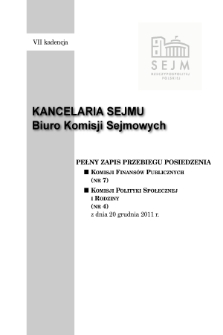 Pełny Zapis Przebiegu Posiedzenia Komisji Finansów Publicznych (nr 7) z dnia 20 grudnia 2011 r.