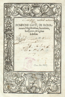 Pomponii Laeti, De Romanorum Magistratibus, Sacerdotiis, Iurisperitis, & legibus Libellus