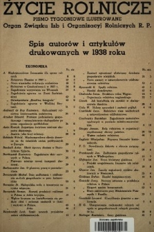 Życie Rolnicze : pismo tygodniowe ilustrowane : organ Związku Izb i Organizacyj Rolniczych R.P. 1938, nr 0