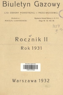 Biuletyn Gazowy Ligi Obrony Powietrznej i Przeciwgazowej. 1931, spis rzeczy