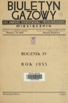 Biuletyn Gazowy Biura Dokumentacji Zarządu Głównego Ligi Obrony Powietrznej i Przeciwgazowej. 1933, spis rzeczy