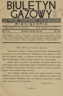 Biuletyn Gazowy Biura Dokumentacji Zarządu Głównego Ligi Obrony Powietrznej i Przeciwgazowej. 1933, nr 1