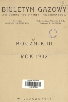 Biuletyn Gazowy Ligi Obrony Powietrznej i Przeciwgazowej. 1932, spis rzeczy