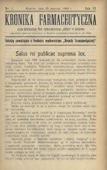 Kronika Farmaceutyczna : organ Galicyjskiego Tow. Farmaceutycznego „Unitas” w Krakowie. 1903, nr 1
