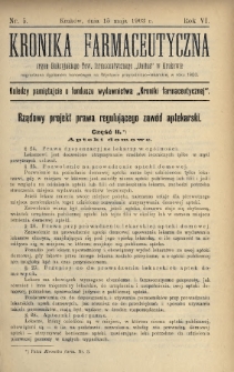 Kronika Farmaceutyczna : organ Galicyjskiego Tow. Farmaceutycznego „Unitas” w Krakowie. 1903, nr 5