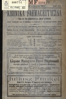 Kronika Farmaceutyczna : organ Galicyjskiego Tow. Farmaceutycznego „Unitas” w Krakowie. 1910, nr 1