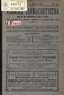 Kronika Farmaceutyczna : organ Galicyjskiego Tow. Farmaceutycznego „Unitas” w Krakowie. 1912, nr 1