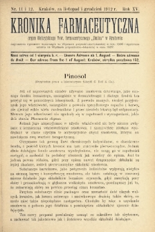 Kronika Farmaceutyczna : organ Galicyjskiego Tow. Farmaceutycznego „Unitas” w Krakowie. 1912, nr 11-12