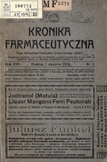 Kronika Farmaceutyczna : organ Galicyjskiego Tow. Farmaceutycznego „Unitas” w Krakowie. 1914, nr 1